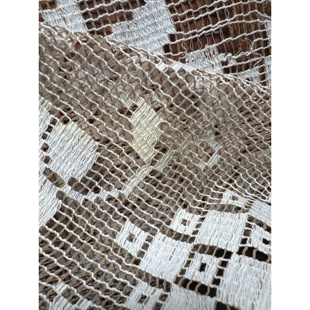 Vintage White Lace Tablecloth and Table Runner Set Floral Filet Crochet 3 Piece